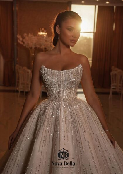Vestidos de novias impactantes - Diseñados a mano por los diseñadores de moda nupcial NOVA BELLA - Modelo Cassandra, compra tu vestido de novia en Margarita y próximamente en Caracas